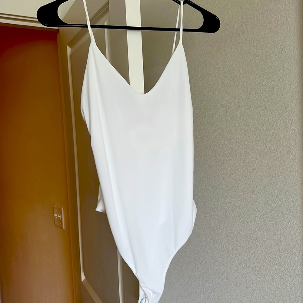 White spaghetti strap body suit